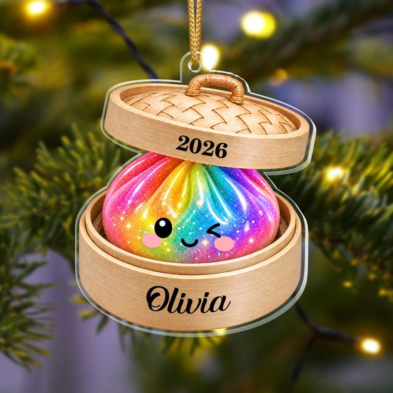 Personalized Glitter Dumpling Ornament, Custom Name, 2026 Kawaii Christmas Keepsake
