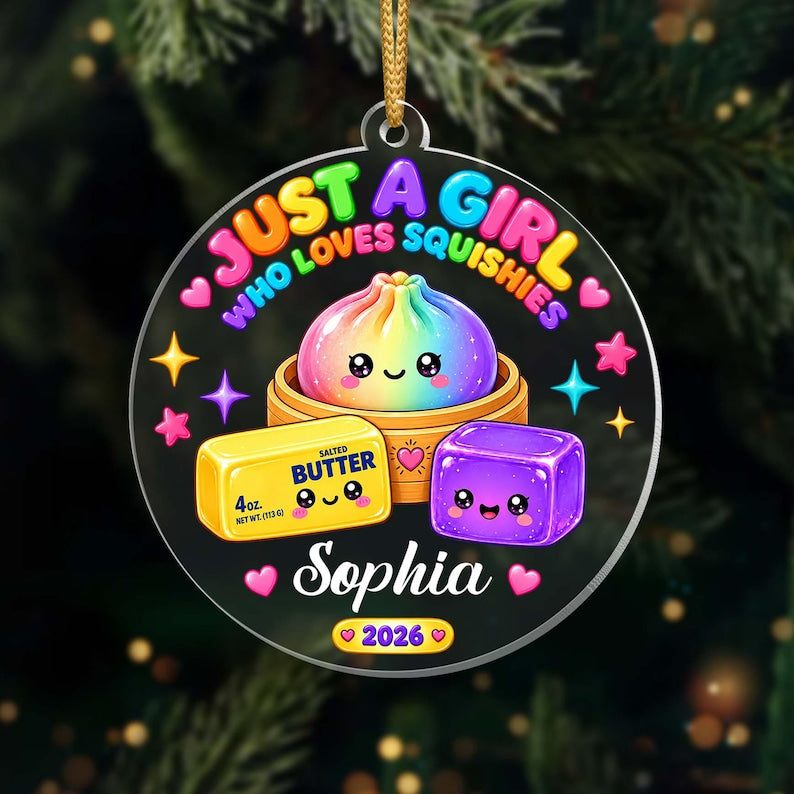 Personalized Glitter Dumpling Squishy Ornament, Kawaii Christmas Keepsake