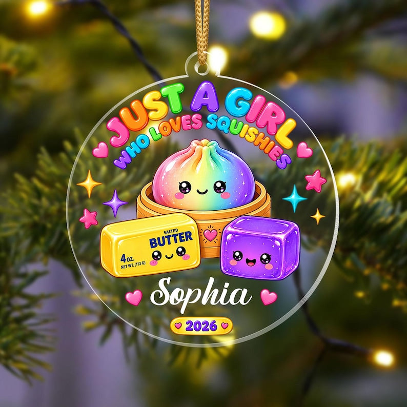 Personalized Glitter Dumpling Squishy Ornament, Kawaii Christmas Keepsake