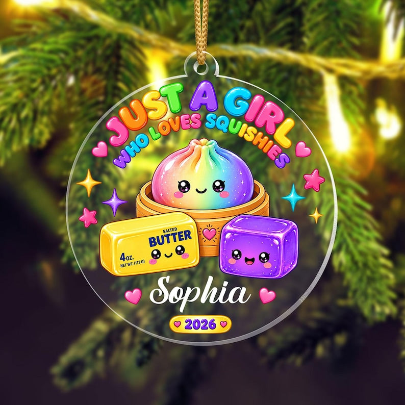 Personalized Glitter Dumpling Squishy Ornament, Kawaii Christmas Keepsake