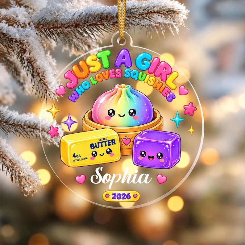Personalized Glitter Dumpling Squishy Ornament, Kawaii Christmas Keepsake