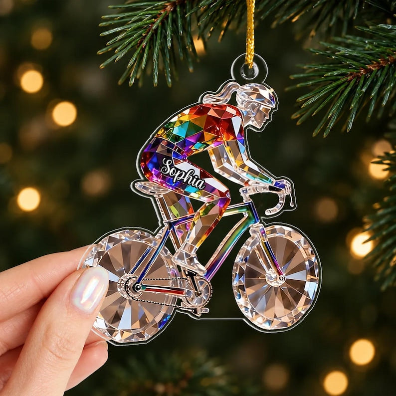 Bicycle Is My Happy Place, Personalized Bicycle Ornament, Custom Acrylic Keepsake, Cyclist Christmas Ornament
