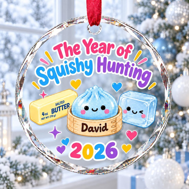 Personalized Squishy Dumpling Hunting Glass Christmas Ornament, 2026 Cute Squishy Lover Gift