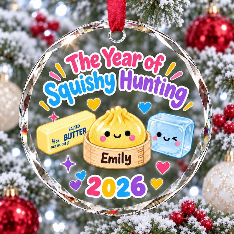 Personalized Squishy Dumpling Hunting Glass Christmas Ornament, 2026 Cute Squishy Lover Gift