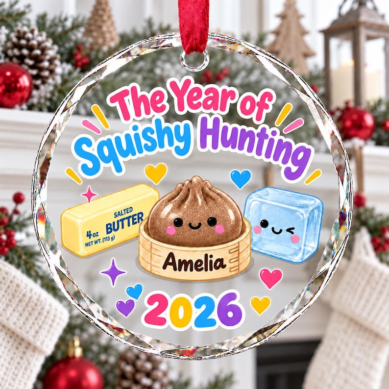Personalized Squishy Dumpling Hunting Glass Christmas Ornament, 2026 Cute Squishy Lover Gift