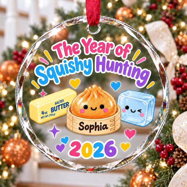Personalized Squishy Dumpling Hunting Glass Christmas Ornament, 2026 Cute Squishy Lover Gift