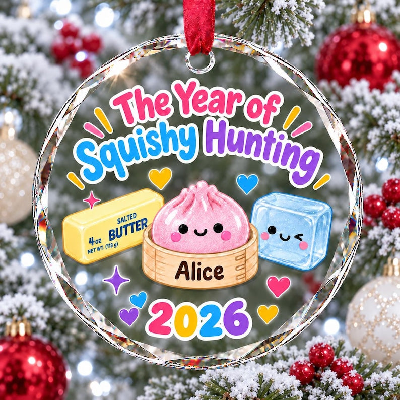 Personalized Squishy Dumpling Hunting Glass Christmas Ornament, 2026 Cute Squishy Lover Gift