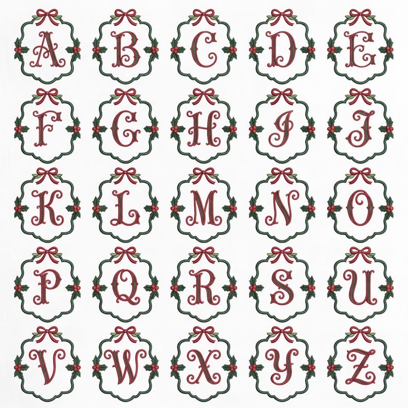 Embroidered Monogram Christmas Tree Wreath Sash, Toile Front Door Ribbon, Grandmillennial Gift