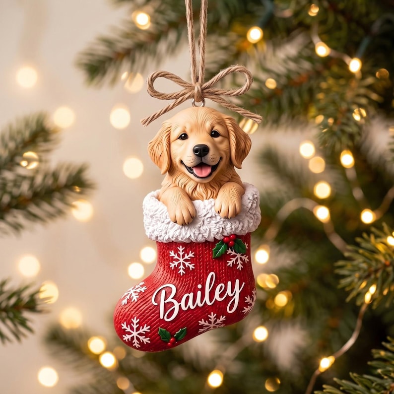 Personalized Pet Stocking Ornament, Custom Photo Dog Cat Ornaments, Christmas Tree Decor, Keepsake Gift for Pet Lovers