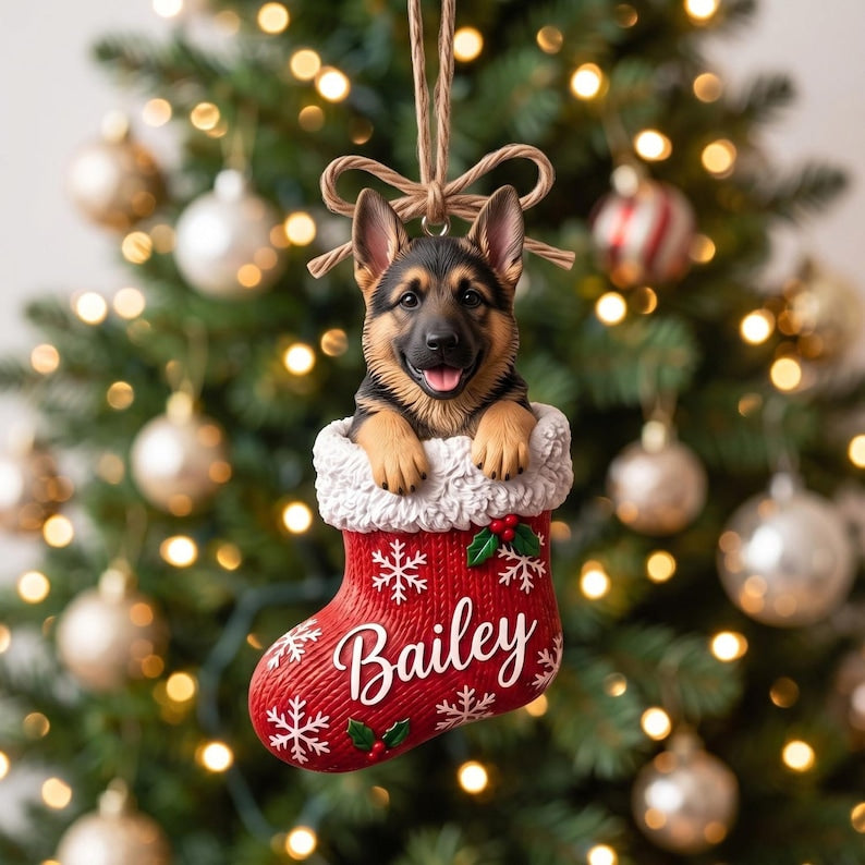 Personalized Pet Stocking Ornament, Custom Photo Dog Cat Ornaments, Christmas Tree Decor, Keepsake Gift for Pet Lovers