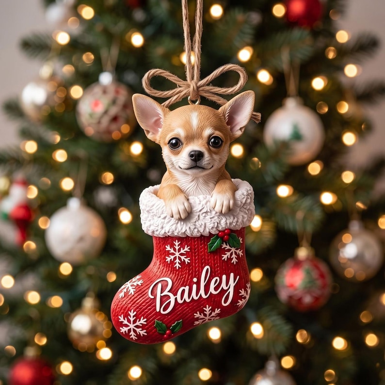 Personalized Pet Stocking Ornament, Custom Photo Dog Cat Ornaments, Christmas Tree Decor, Keepsake Gift for Pet Lovers