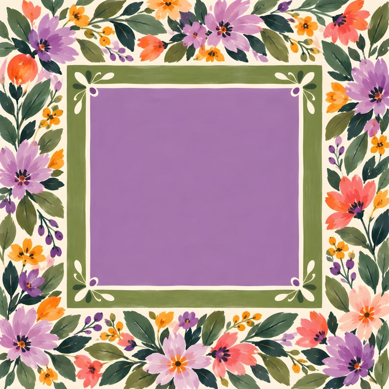Purple Wildflower Mahjong Mat, Non Slip American Mahjong Table Cover, Lavender Folk Garden Olive Green Game Night Gift