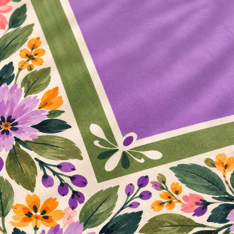 Purple Wildflower Mahjong Mat, Non Slip American Mahjong Table Cover, Lavender Folk Garden Olive Green Game Night Gift
