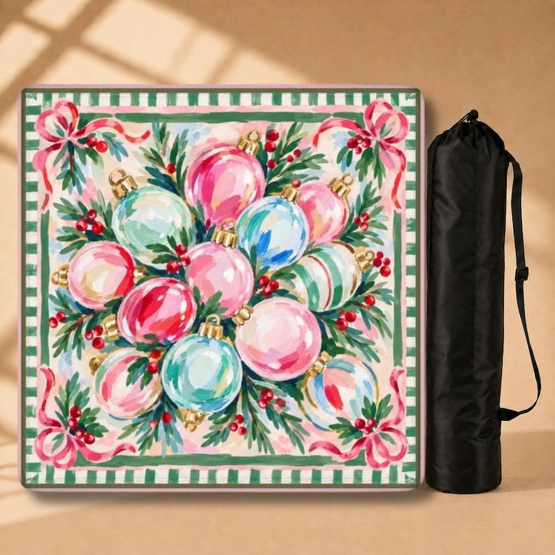 The Most Wonderful Time of The Year Mahjong Mat, American Mahjong Table Cover, Pink Christmas Ornament Bow Game Night Gift