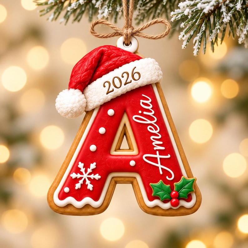 Personalized Christmas Ornament, Custom Name Initial Letter Ornament, 2026 Gingerbread Christmas Gift for Families
