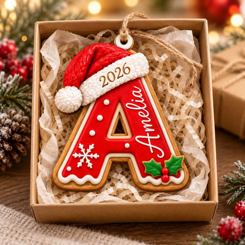 Personalized Christmas Ornament, Custom Name Initial Letter Ornament, 2026 Gingerbread Christmas Gift for Families