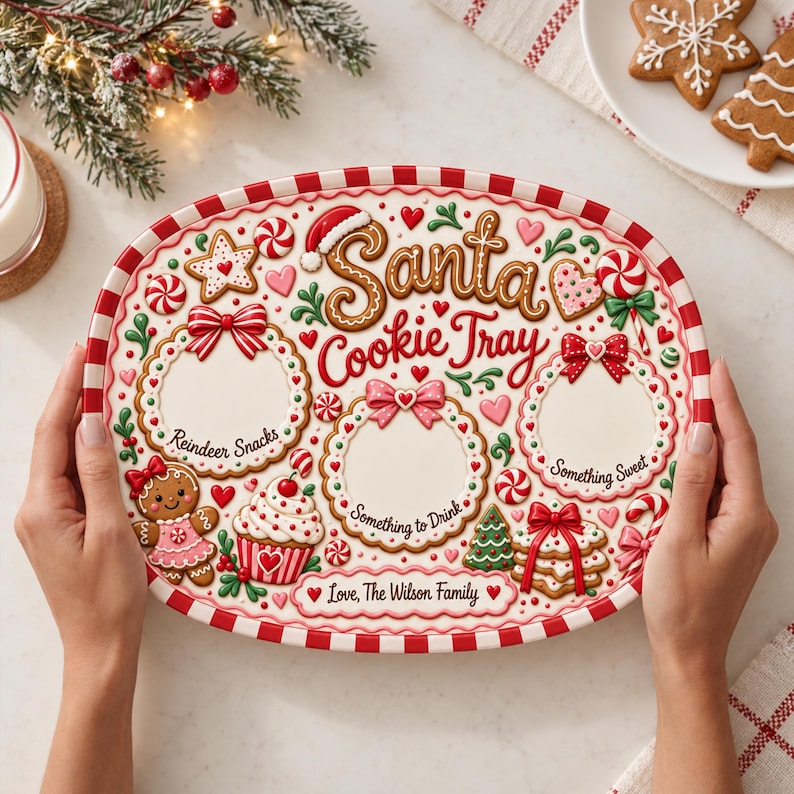 Personalized Santa Cookie Plate, Custom Christmas Eve Tray, Gingerbread Snack Platter, Holiday Family Keepsake