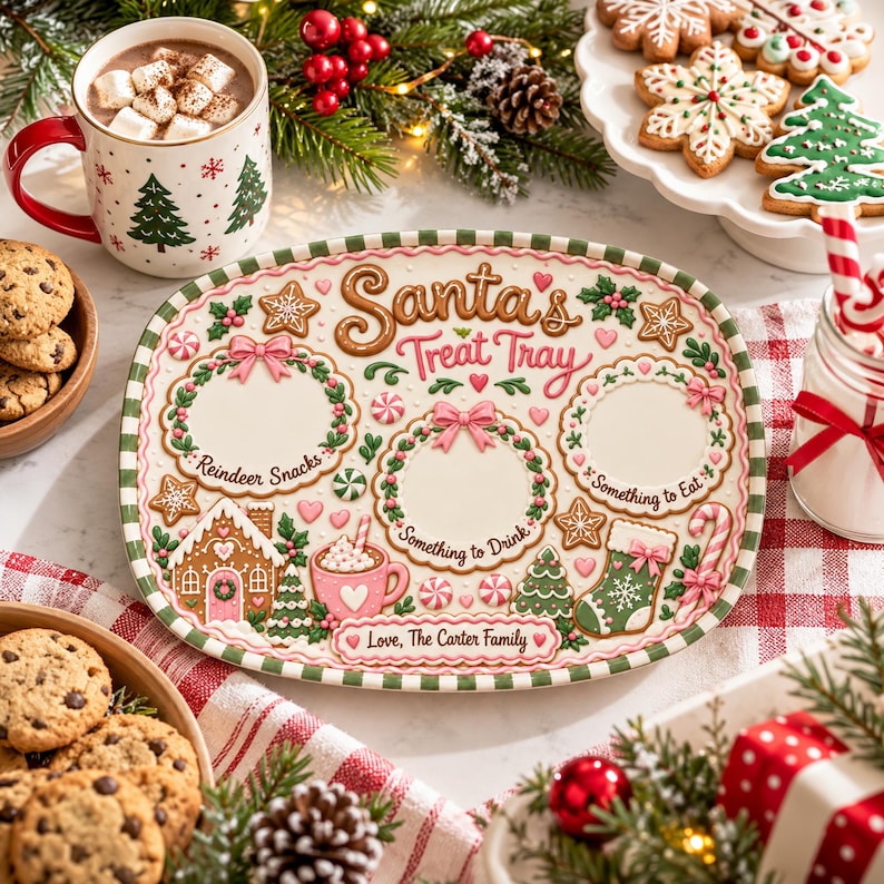 Personalized Santa Cookie Plate, Custom Christmas Eve Tray, Gingerbread Snack Platter, Holiday Family Keepsake