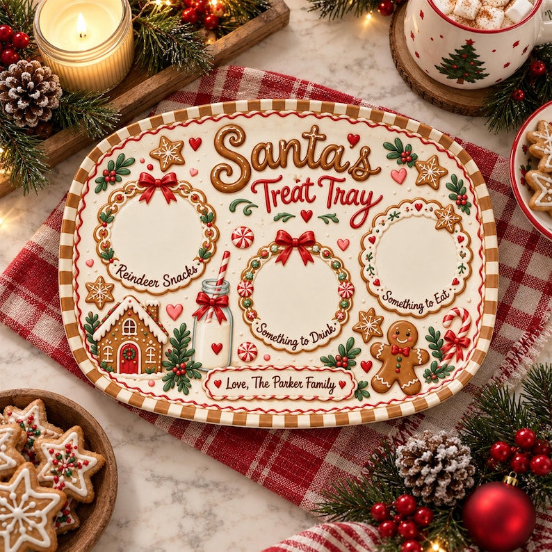 Personalized Santa Cookie Plate, Custom Christmas Eve Tray, Gingerbread Snack Platter, Holiday Family Keepsake