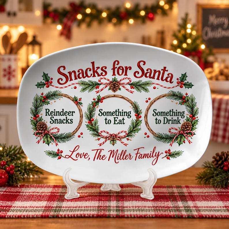 Personalized Christmas Platter, Santa Treat Tray with Custom Family Name
