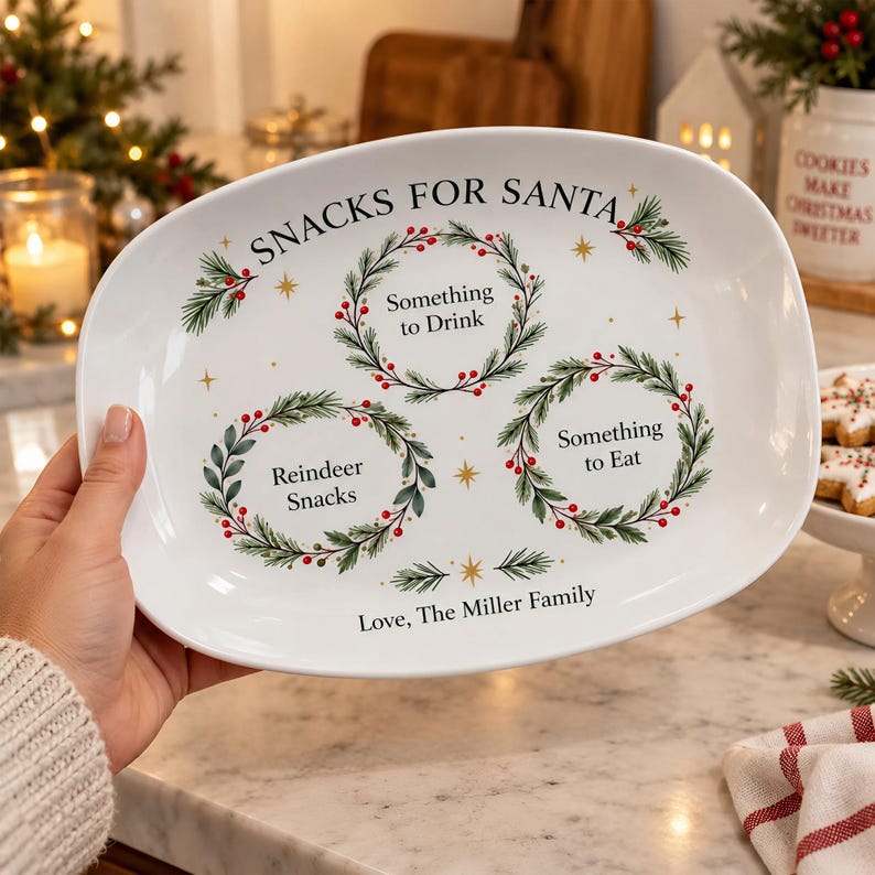 Personalized Christmas Platter, Santa Treat Tray with Custom Family Name