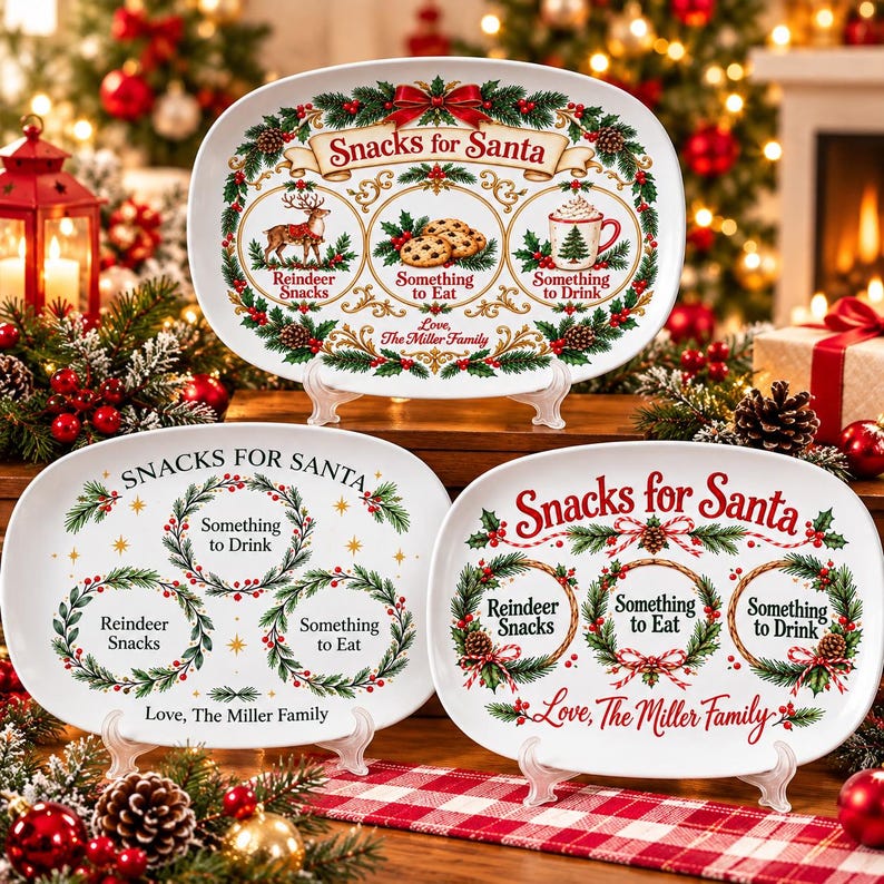 Personalized Christmas Platter, Santa Treat Tray with Custom Family Name