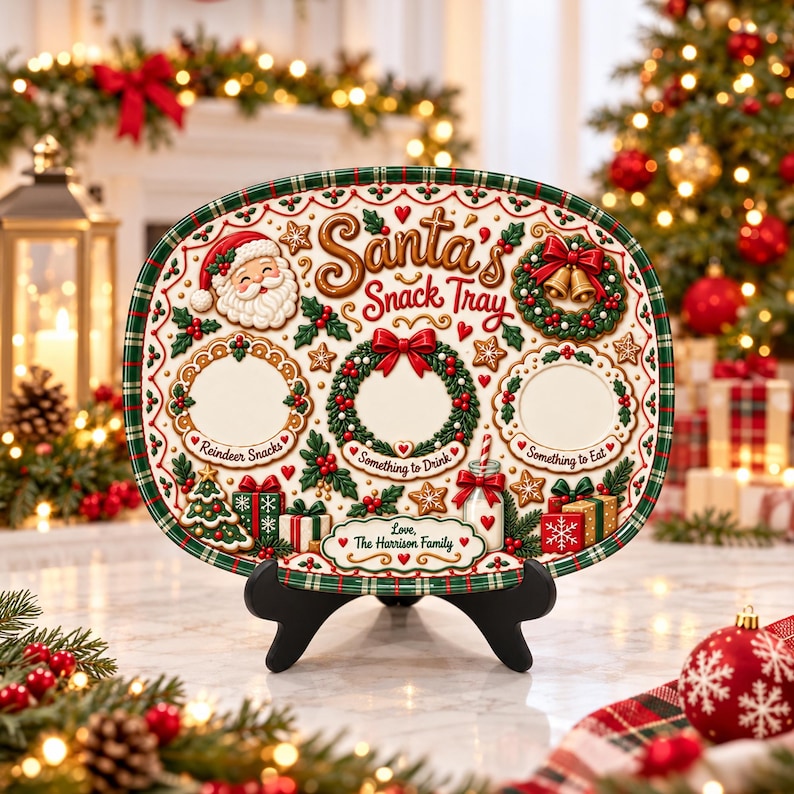 Personalized Santa Cookie Plate, Custom Christmas Eve Tray, Gingerbread Snack Platter, Holiday Family Keepsake