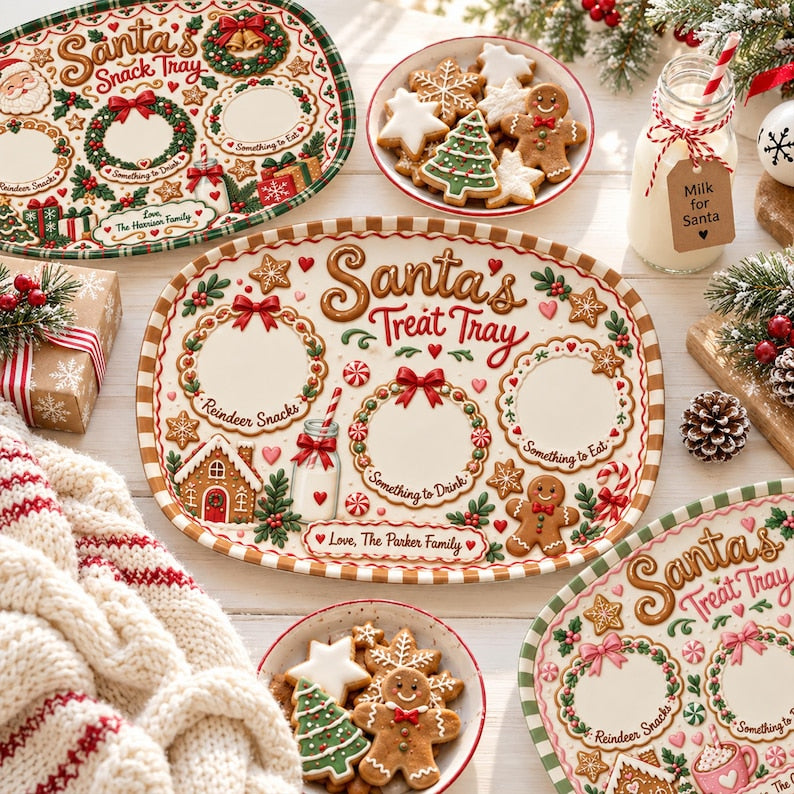 Personalized Santa Cookie Plate, Custom Christmas Eve Tray, Gingerbread Snack Platter, Holiday Family Keepsake