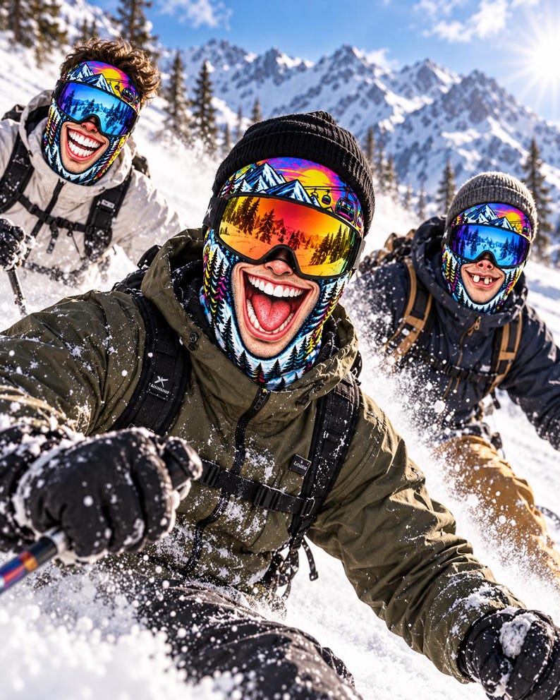 Funny Ski Balaclava, Novelty Face Mask for Snowboarding, Winter Helmet Accessory