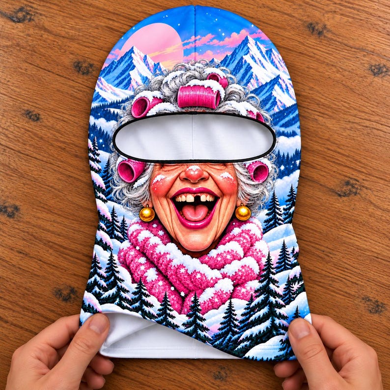 Funny Ski Balaclava, Novelty Face Mask for Snowboarding, Winter Helmet Accessory