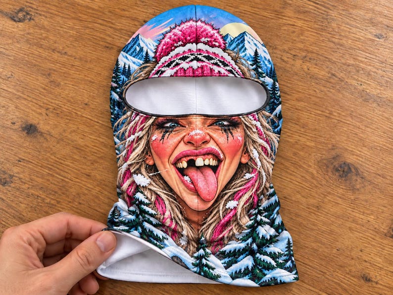 Funny Ski Balaclava, Novelty Face Mask for Snowboarding, Winter Helmet Accessory