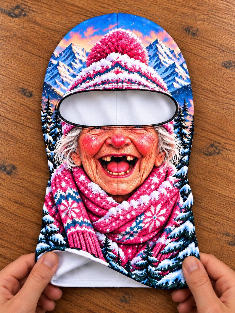Funny Ski Balaclava, Novelty Face Mask for Snowboarding, Winter Helmet Accessory