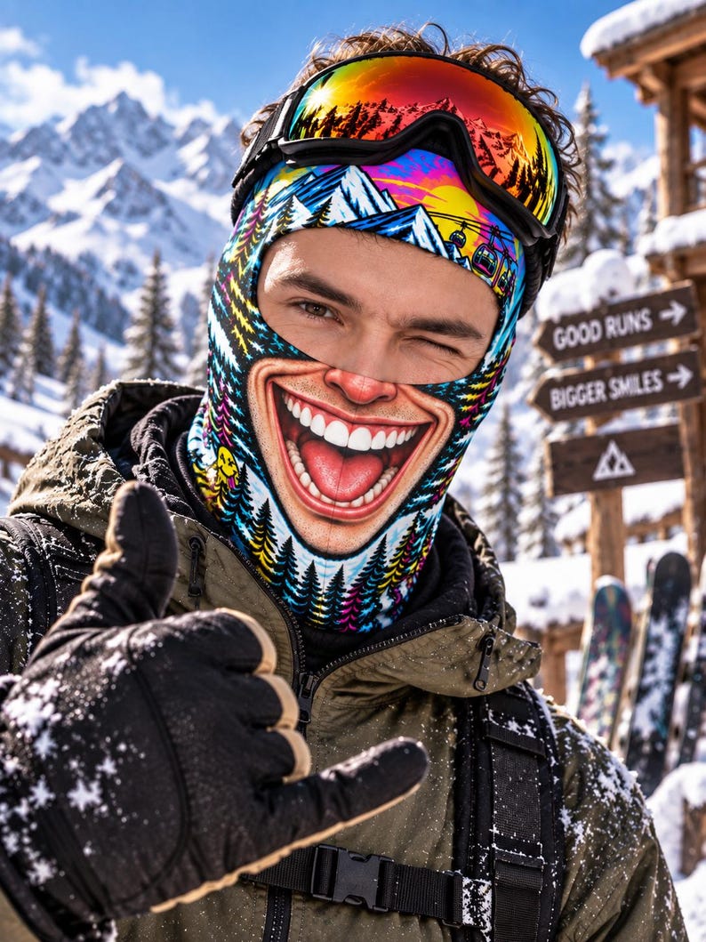 Funny Ski Balaclava, Novelty Face Mask for Snowboarding, Winter Helmet Accessory