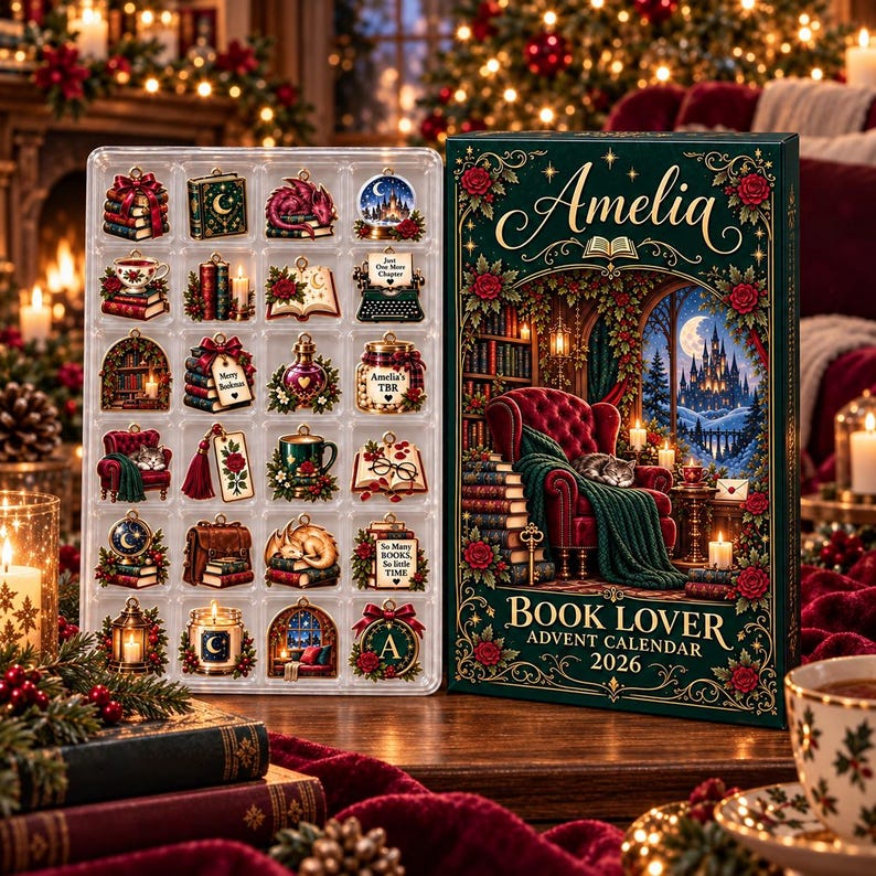 Personalized Book Lover Advent Calendar, Christmas Ornament Set, 24 Days Reading Countdown