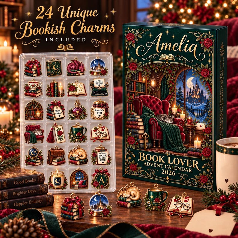 Personalized Book Lover Advent Calendar, Christmas Ornament Set, 24 Days Reading Countdown