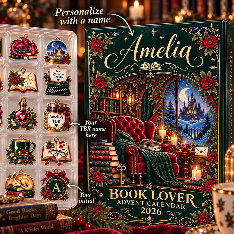 Personalized Book Lover Advent Calendar, Christmas Ornament Set, 24 Days Reading Countdown