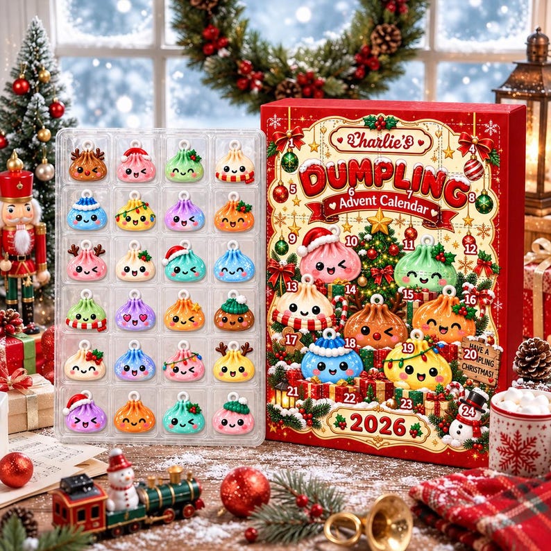 Personalized Dumpling Advent Calendar 2026, 24 Mini Charm Christmas Countdown, Kawaii Mystery Toy Calendar