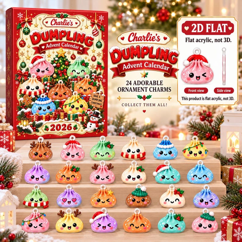 Personalized Dumpling Advent Calendar 2026, 24 Mini Charm Christmas Countdown, Kawaii Mystery Toy Calendar