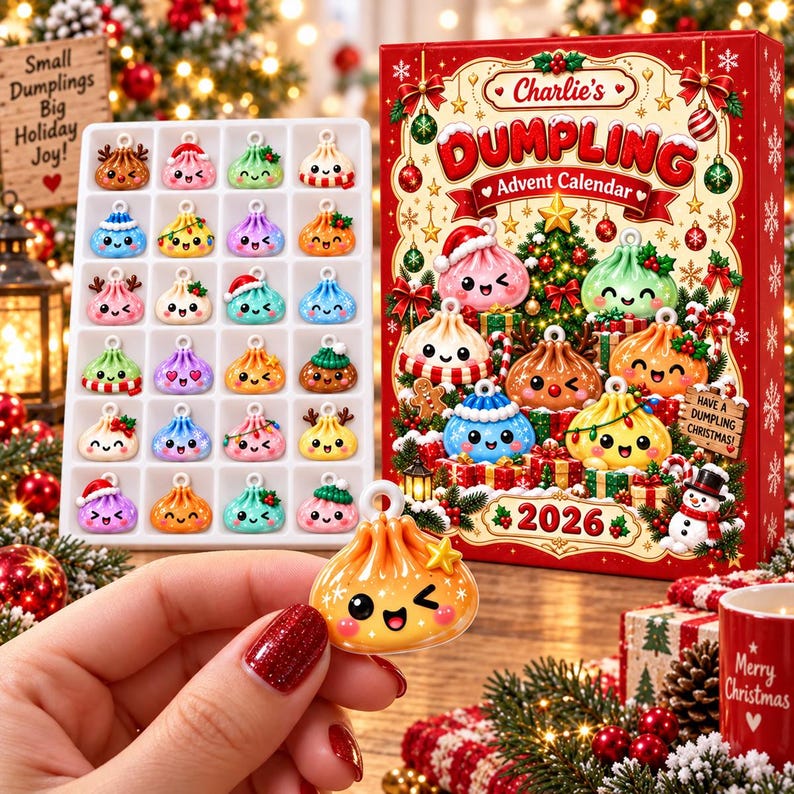 Personalized Dumpling Advent Calendar 2026, 24 Mini Charm Christmas Countdown, Kawaii Mystery Toy Calendar
