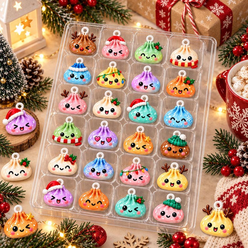 Personalized Dumpling Advent Calendar 2026, 24 Mini Charm Christmas Countdown, Kawaii Mystery Toy Calendar