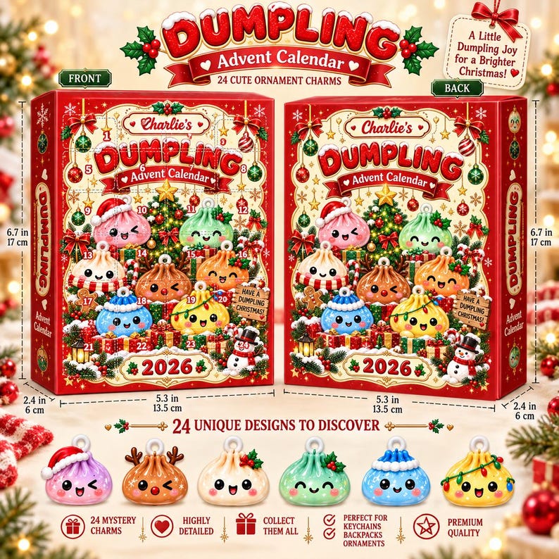 Personalized Dumpling Advent Calendar 2026, 24 Mini Charm Christmas Countdown, Kawaii Mystery Toy Calendar