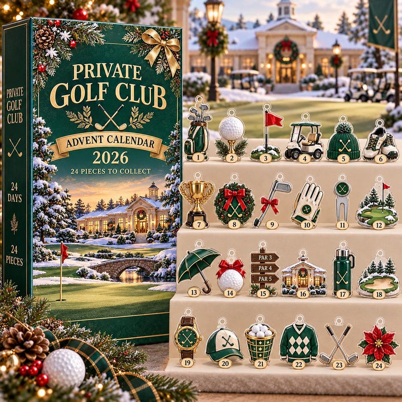 Golf Advent Calendar 2026, 24 Piece Golfer Countdown Gift, Country Club Style Holiday Decor, Golf Lover Gift
