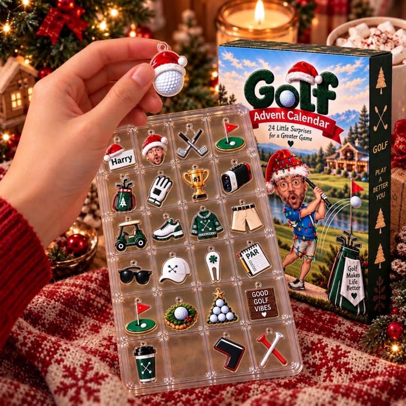 Golf Advent Calendar, Personalized Christmas Gift for Golfer, Custom Name Photo Keychain