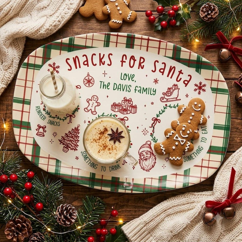 Personalized Santa Cookie Plate, Custom Christmas Eve Platter, Family Holiday Gift, Tray for Kids