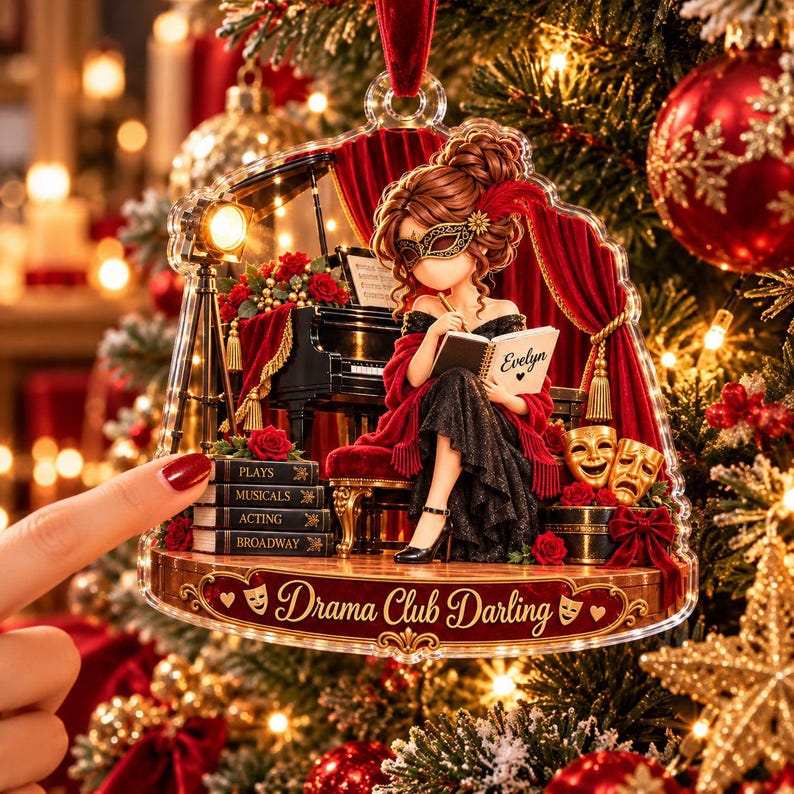 Personalized Theater Girl Acrylic Ornament, Custom Name Drama Christmas Ornament, Actress Gift, Broadway Theater Lover Gift