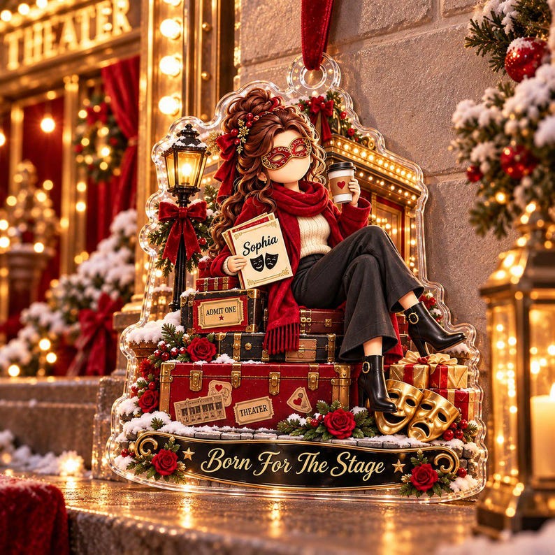 Personalized Theater Girl Acrylic Ornament, Custom Name Drama Christmas Ornament, Actress Gift, Broadway Theater Lover Gift