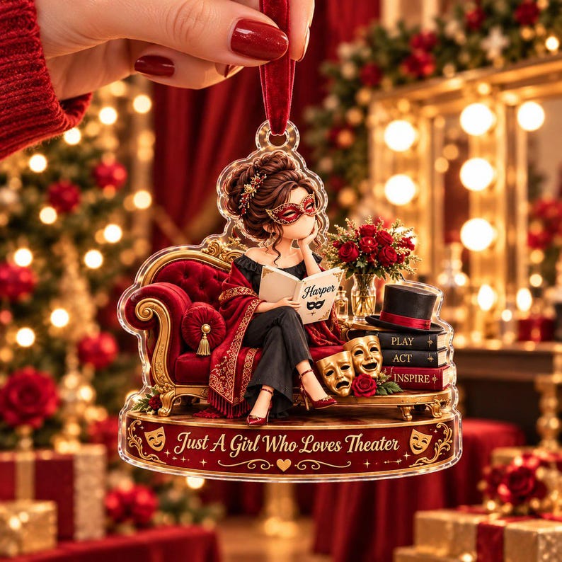 Personalized Theater Girl Acrylic Ornament, Custom Name Drama Christmas Ornament, Actress Gift, Broadway Theater Lover Gift