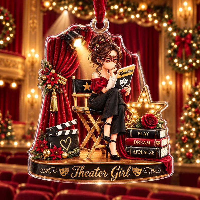 Personalized Theater Girl Acrylic Ornament, Custom Name Drama Christmas Ornament, Actress Gift, Broadway Theater Lover Gift