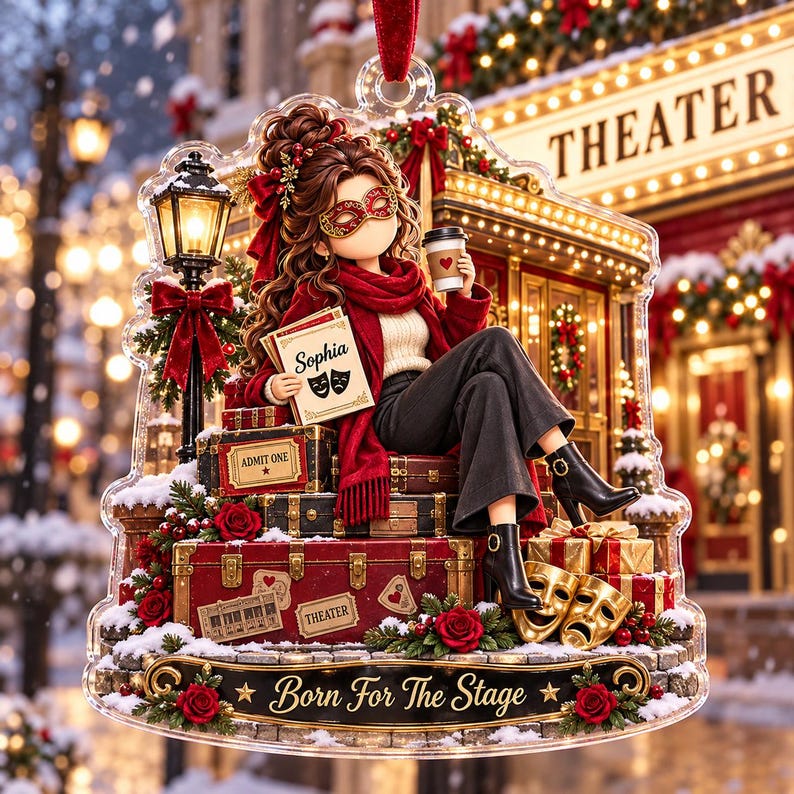 Personalized Theater Girl Acrylic Ornament, Custom Name Drama Christmas Ornament, Actress Gift, Broadway Theater Lover Gift