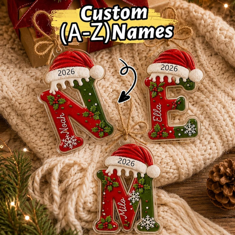 Personalized Initial Christmas Ornament 2026, Custom A-Z Letter with Name, Holiday Keepsake Gift